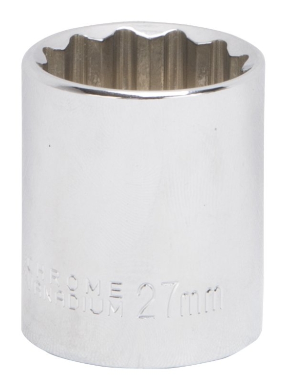 MT6534143 Drive Socket, 27 mm Socket, 1/2 in Drive, 12-Point, Chrome Vanadium Steel, Chrome